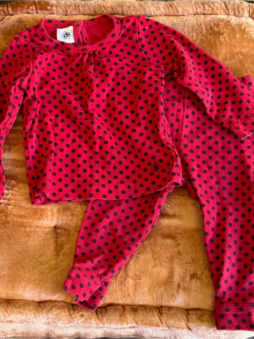 Petit Bateau Red & Black Polka Dot Baby Girl Set 12m 100% Cotton Ladybug